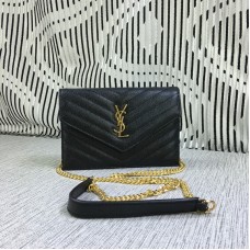 YSL Kleine Envelop Kettingtas Kaviaar Leer Zwart 19cm