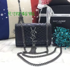 YSL Kleine Tassel Chain Bag 17cm Snake Zwart Zilver