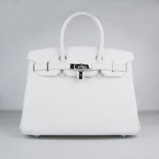 Hermes Birkin 30cm Togo lederen handtassen wit zilver