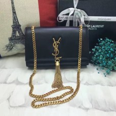 YSL Tassel Chain Bag 22cm Glad Leer Zwart Goud