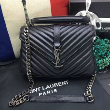 YSL Top Handvat Schoudertas 24cm Zwart Zilver