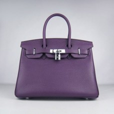 Hermes Birkin 30cm Togo lederen handtassen paars zilver