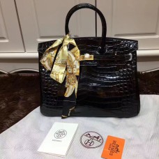 Hermes Birkin 35cm handtas krokodillenleer zwart goud