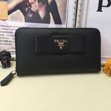 Prada Portemonnee met Rits Rond L0506 Zwart