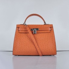 Hermes Kelly 32cm Struisvogelader 6108 Oranje Zilver