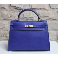 Hermes Kelly 32cm Epsom lederen handtas elektrisch blauw goud