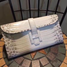 Hermes Jige Clutch 29cm Croco Wit Grijs