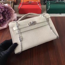 Hermes Mini Kelly 22cm Epsom Leer Wit Zilver Met Kettingriem