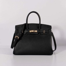 Hermes 30cm Birkin tas Togo leer met riem zwart goud