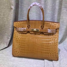 Hermes Birkin 35cm handtas krokodillenleer bruin goud