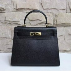 Hermes Kelly 28cm Epsom lederen handtas zwart goud