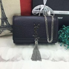 YSL Tassel Chain Bag 22cm Caviar Leder Zwart Zilver