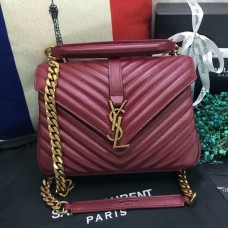 YSL Top Handvat Schoudertas 24cm Donkerrood Goud