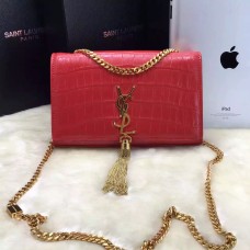 YSL Tassel Chain Bag 22cm Croco Rood Goud