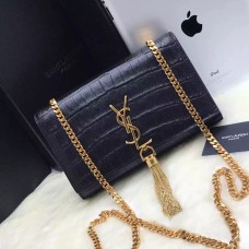 YSL Tassel Chain Bag 22cm Croco Zwart Goud