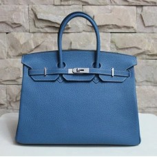 Hermes Birkin 35cm Togo lederen handtassen blauw zilver
