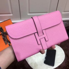 Hermes Jige Portemonnee Togo Leer Roze