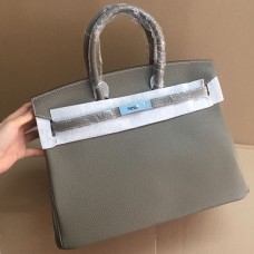 Hermes Birkin 35cm runderhuid ader Handtassen kaki zilver