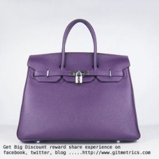Hermes Birkin 35cm Togo lederen handtassen paars zilver