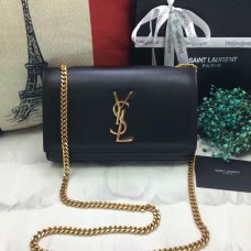 YSL gladde leren kettingtas 22cm zwart goud