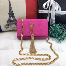 YSL Kleine Tassel Chain Bag 17cm Suède Leer Rose