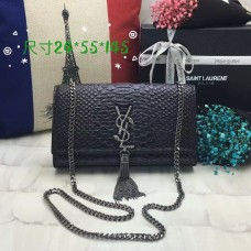 YSL Monogram Tassel Chain Tas 24cm Snake Black
