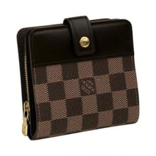 Louis Vuitton N61668 Compacte Portemonnee met Rits Damier Ebene Canvas